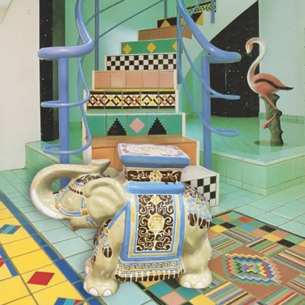 Éléphant porte-plante en céramique émaillée, années 70