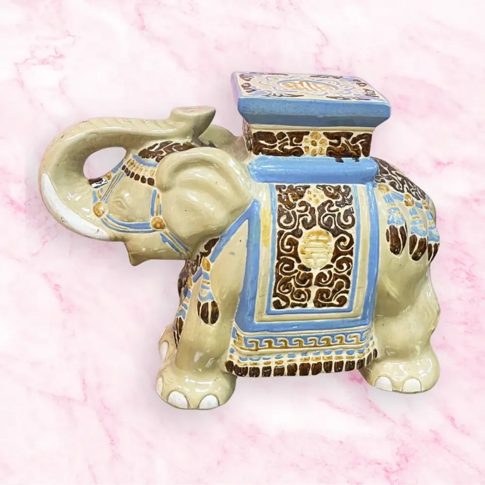 Éléphant porte-plante en céramique émaillée, années 70