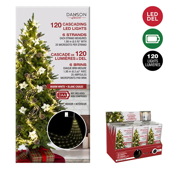 Lumières pour intérieur, 120 micropoints DEL, blanc chaud, à piles, en cascade