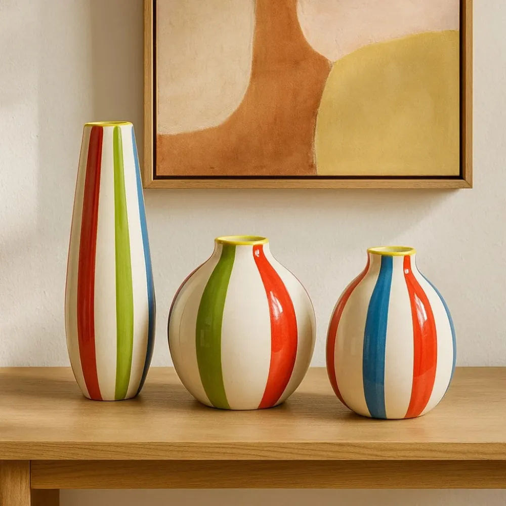 Ensemble de 3 vases rayés multicolores LUPA