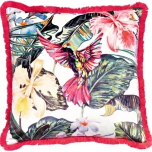 Malini Hope Feather Filled Hummingbird Print Cushion, Pink