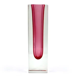 Mandruzzato (Murano, Italie) Vase bloc en verre d'art à facettes 'Quadrato' 6"
