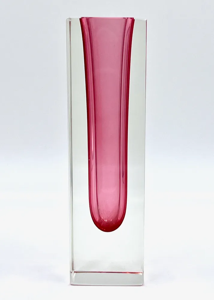 Mandruzzato (Murano, Italie) Vase bloc en verre d'art à facettes 'Quadrato' 6"