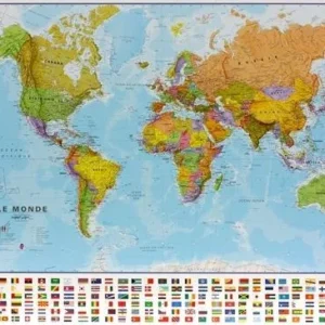 Carte murale - Monde politique, avec bande de drapeaux - 1/40 M (103 x 74 cm) | Maps International