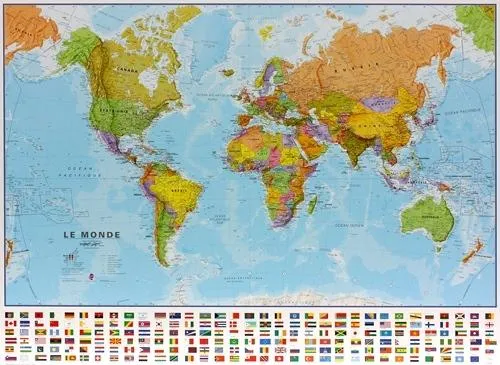 Carte murale - Monde politique, avec bande de drapeaux - 1/40 M (103 x 74 cm) | Maps International