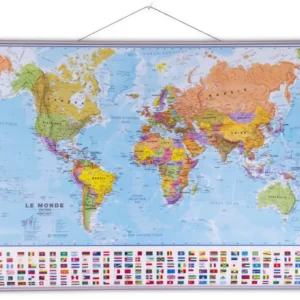 Carte murale plastifiée - Monde politique, avec lattes métalliques de maintien - 1/40 M (103 x 74 cm) | Maps International