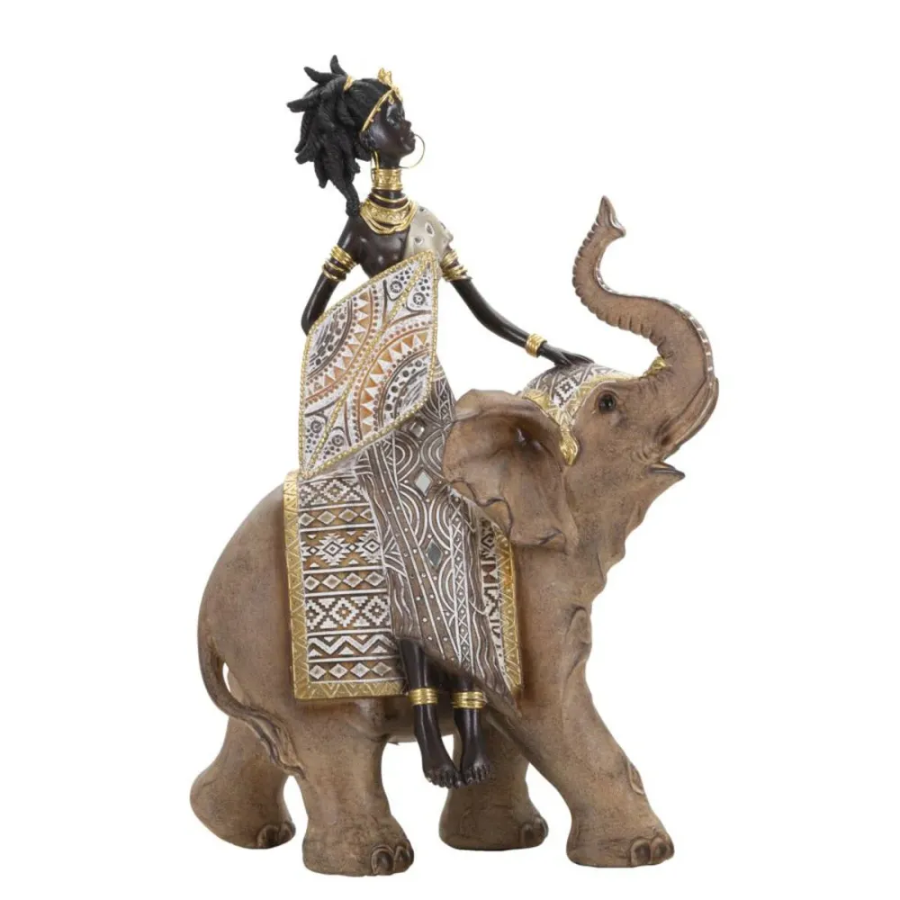 Femme autochtone assise sur un éléphant – Sculpture artistique culturelle Mauro Ferretti