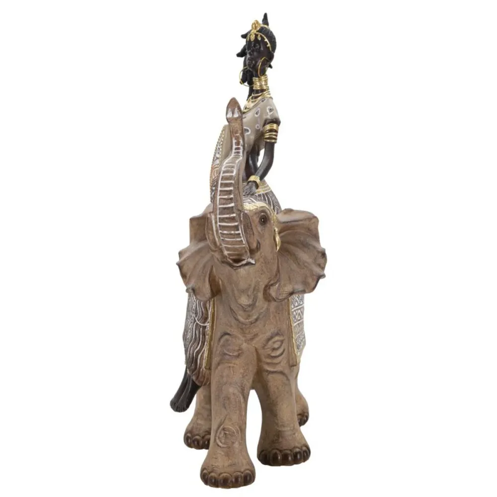 Femme autochtone assise sur un éléphant – Sculpture artistique culturelle Mauro Ferretti