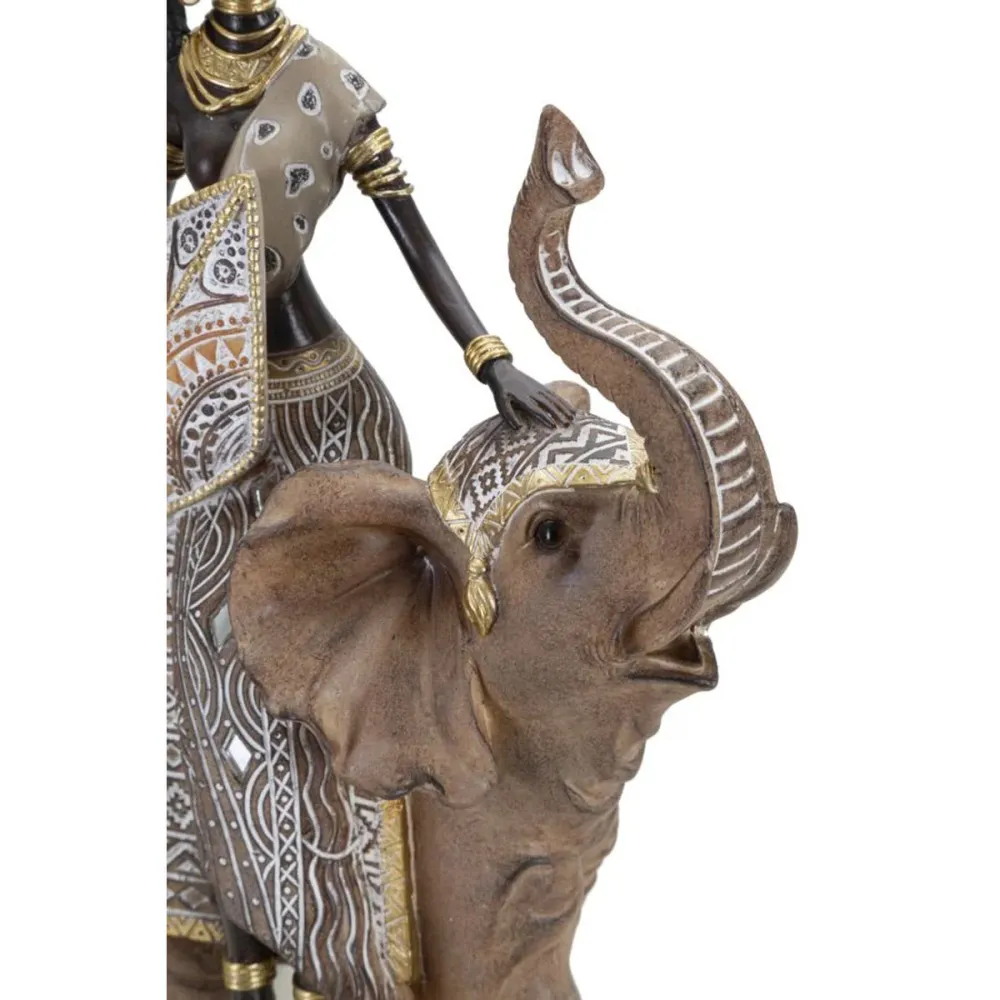 Femme autochtone assise sur un éléphant – Sculpture artistique culturelle Mauro Ferretti