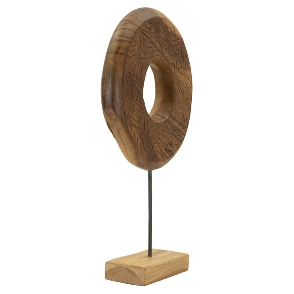 Sculpture ronde en teck ornée de motifs irréguliers incrustés Mauro Ferretti