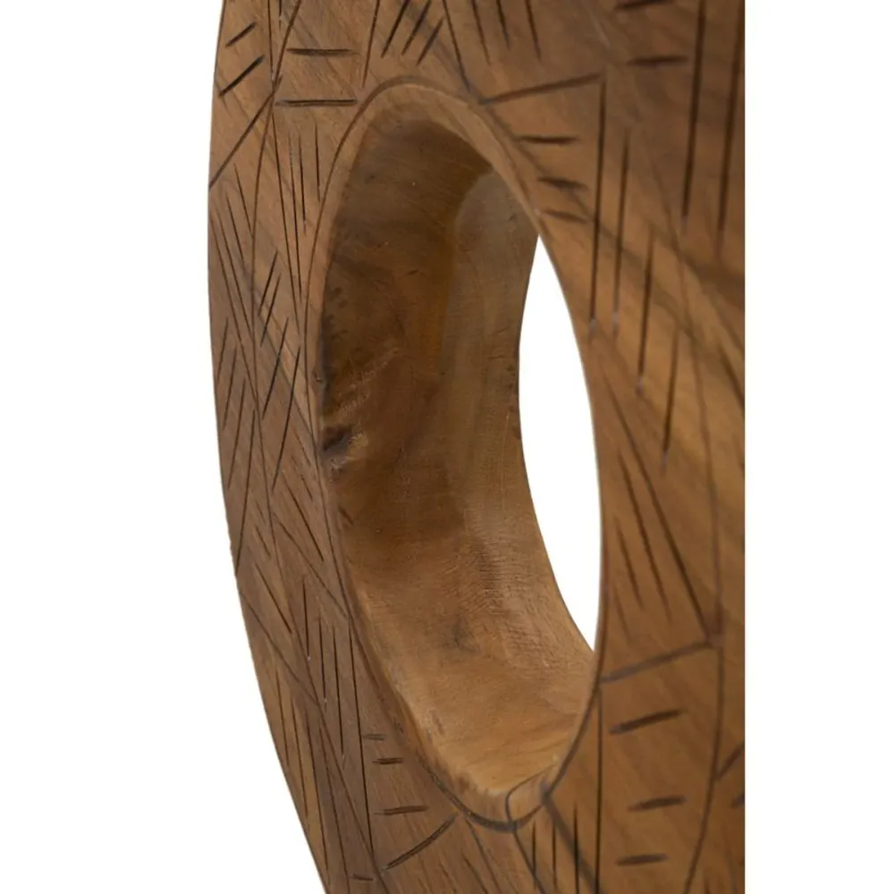 Sculpture ronde en teck ornée de motifs irréguliers incrustés Mauro Ferretti