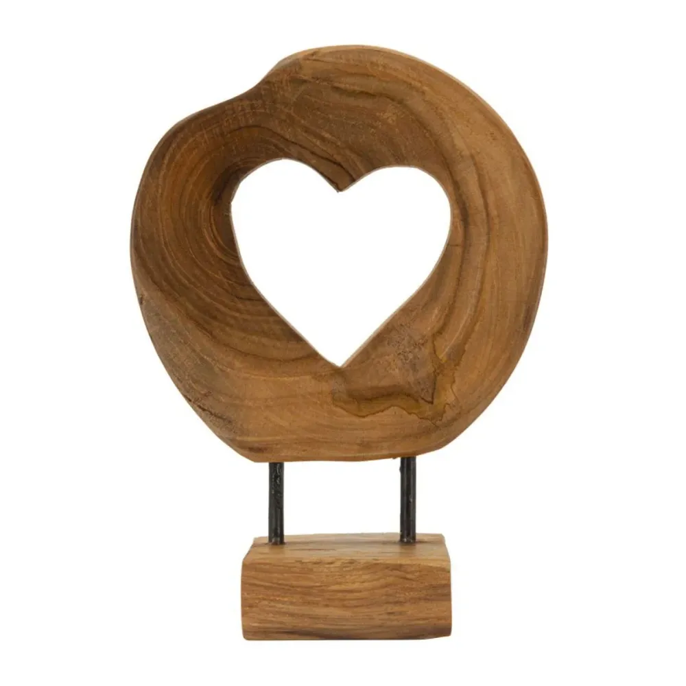 Sculpture en teck faite à la main représentant un cœur qui s'ouvre – Symbole rustique de l'amour Mauro Ferretti