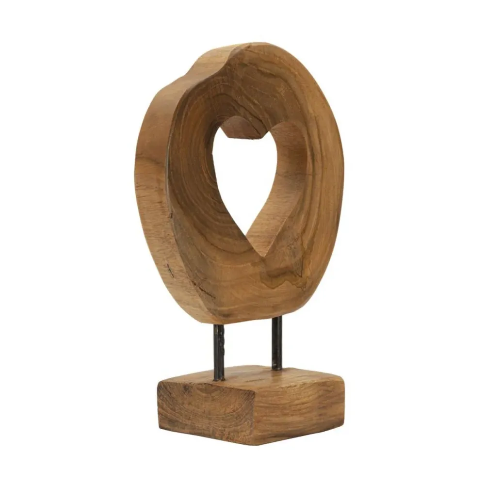 Sculpture en teck faite à la main représentant un cœur qui s'ouvre – Symbole rustique de l'amour Mauro Ferretti