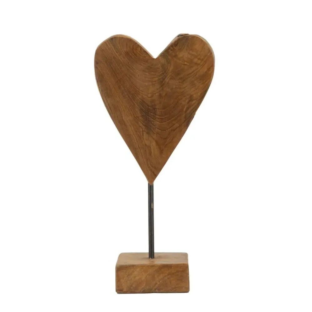 Sculpture en teck en forme de cœur, faite à la main – Élégance rustique et durable Mauro Ferretti
