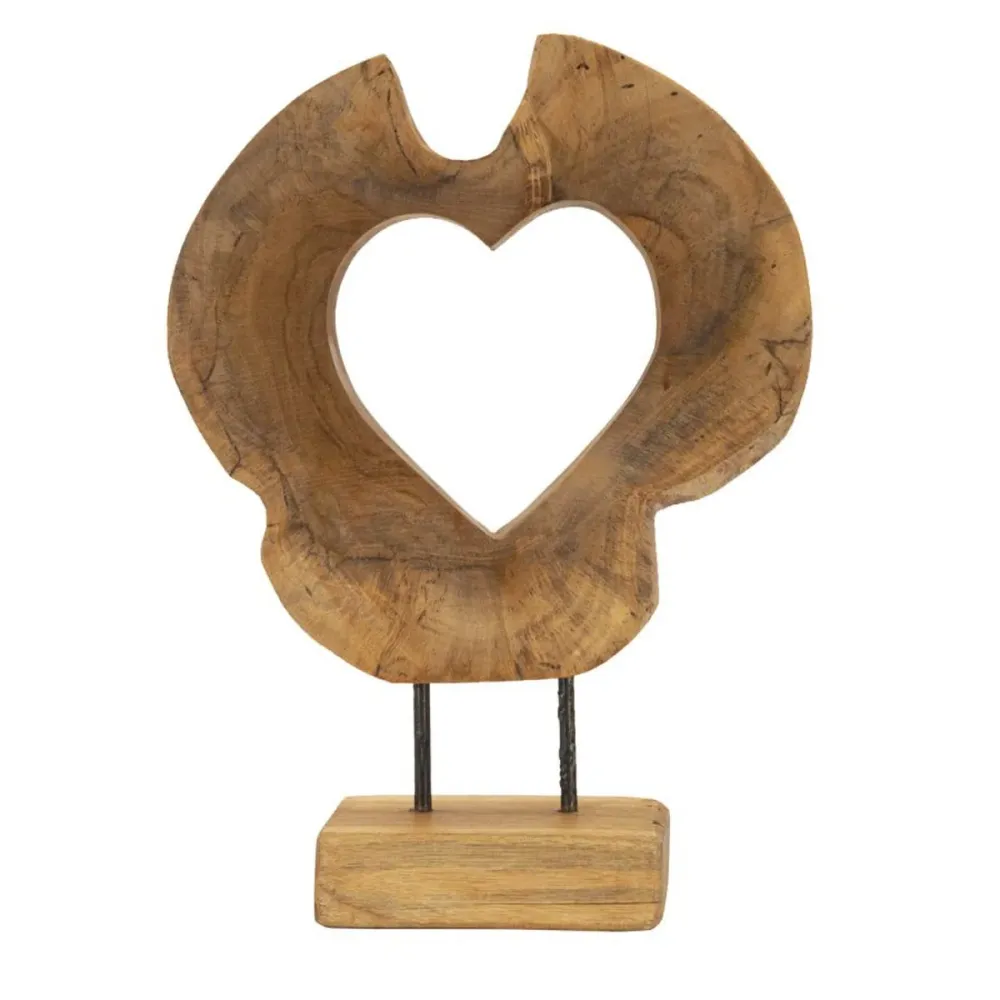 Sculpture en teck recyclé avec ouverture en forme de cœur – Art naturel artisanal Mauro Ferretti