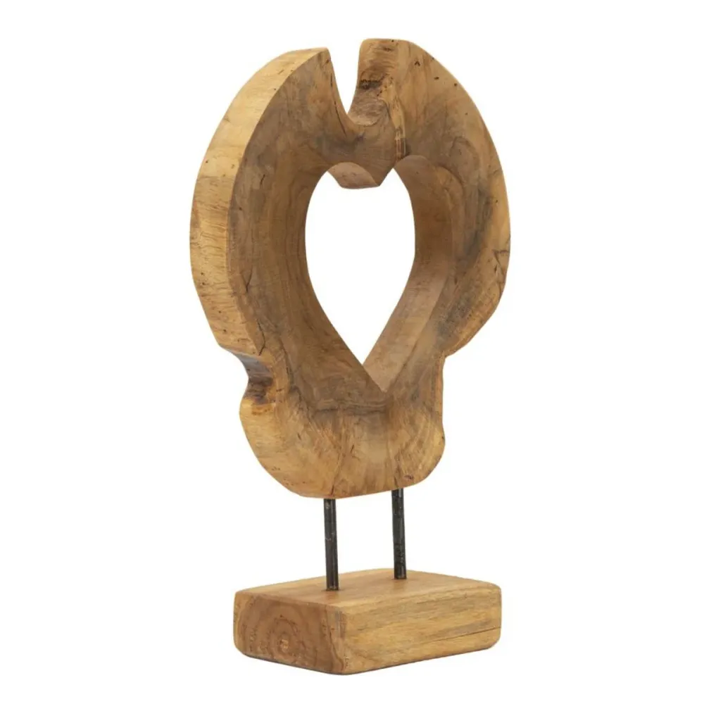Sculpture en teck recyclé avec ouverture en forme de cœur – Art naturel artisanal Mauro Ferretti
