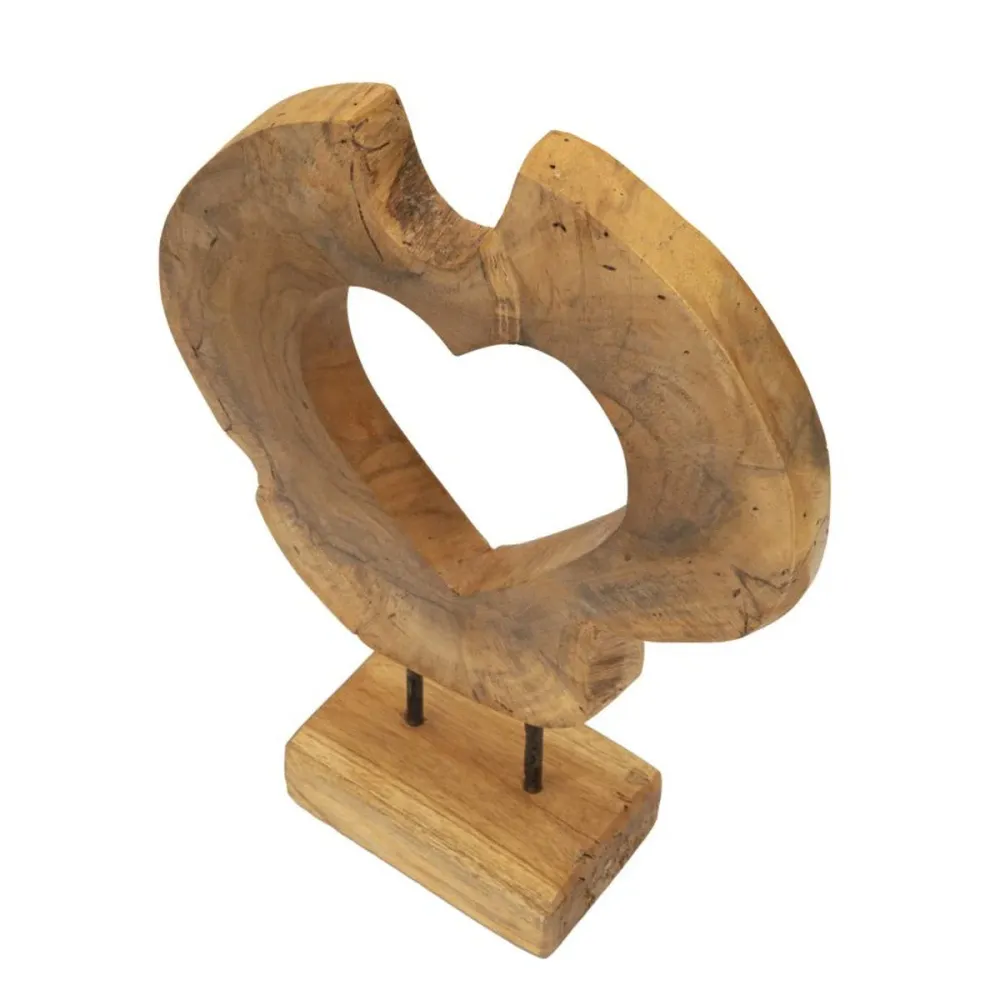 Sculpture en teck recyclé avec ouverture en forme de cœur – Art naturel artisanal Mauro Ferretti