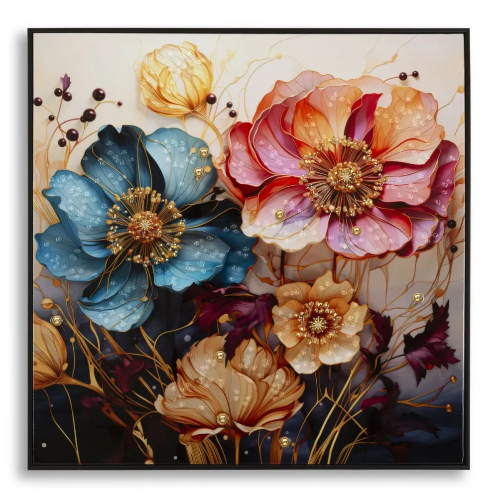 Tableau sur toile encadré – Fleurs multicolores éclatantes en relief Mauro Ferretti