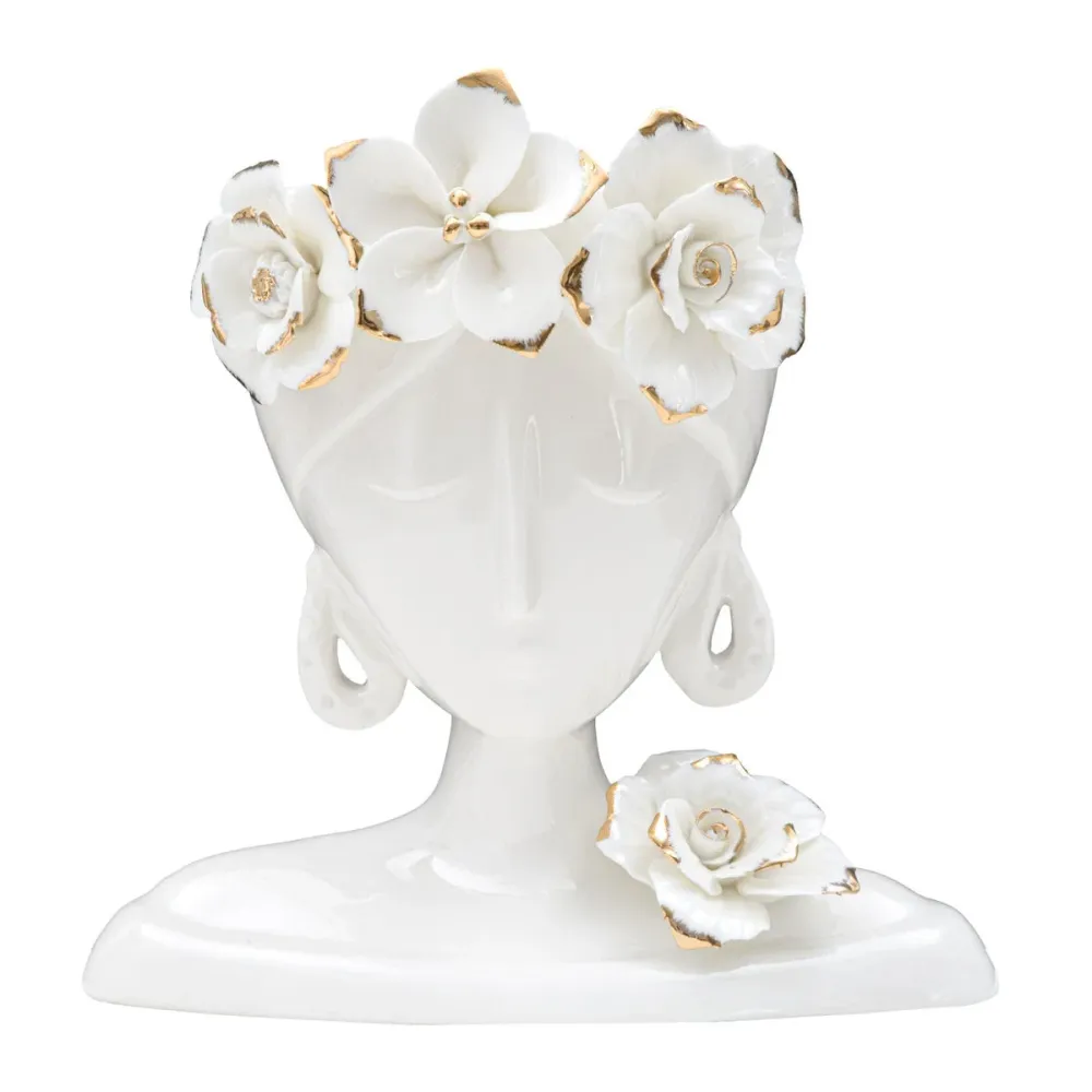 Vase en porcelaine blanche à la silhouette féminine et aux accents dorés Mauro Ferretti