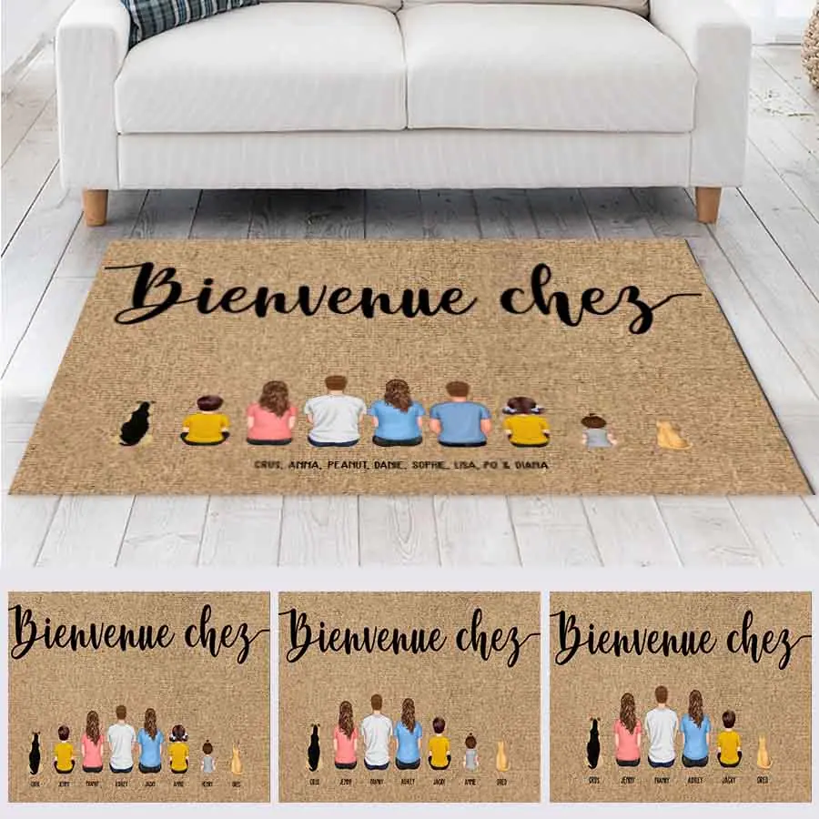 Carpette personnalisé chien et chat, Tapis personnalisé, Famille et animaux de compagnie, Bienvenue chez 70x50 merchOne