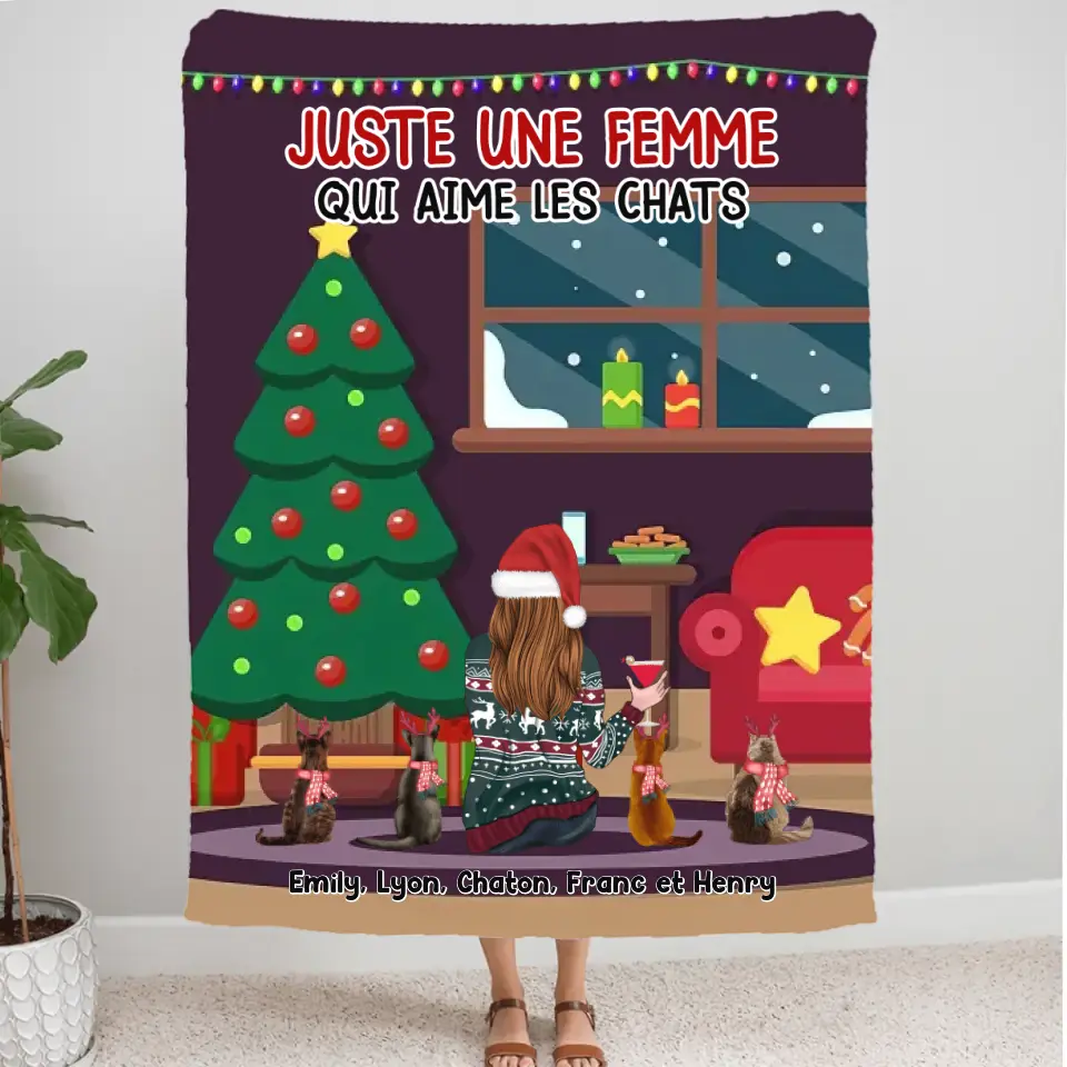 Couverture personnalisée, Plaid en polaire cadeau pour maman Chat, joyeux Noel, Femme Aime Les Chats merchOne