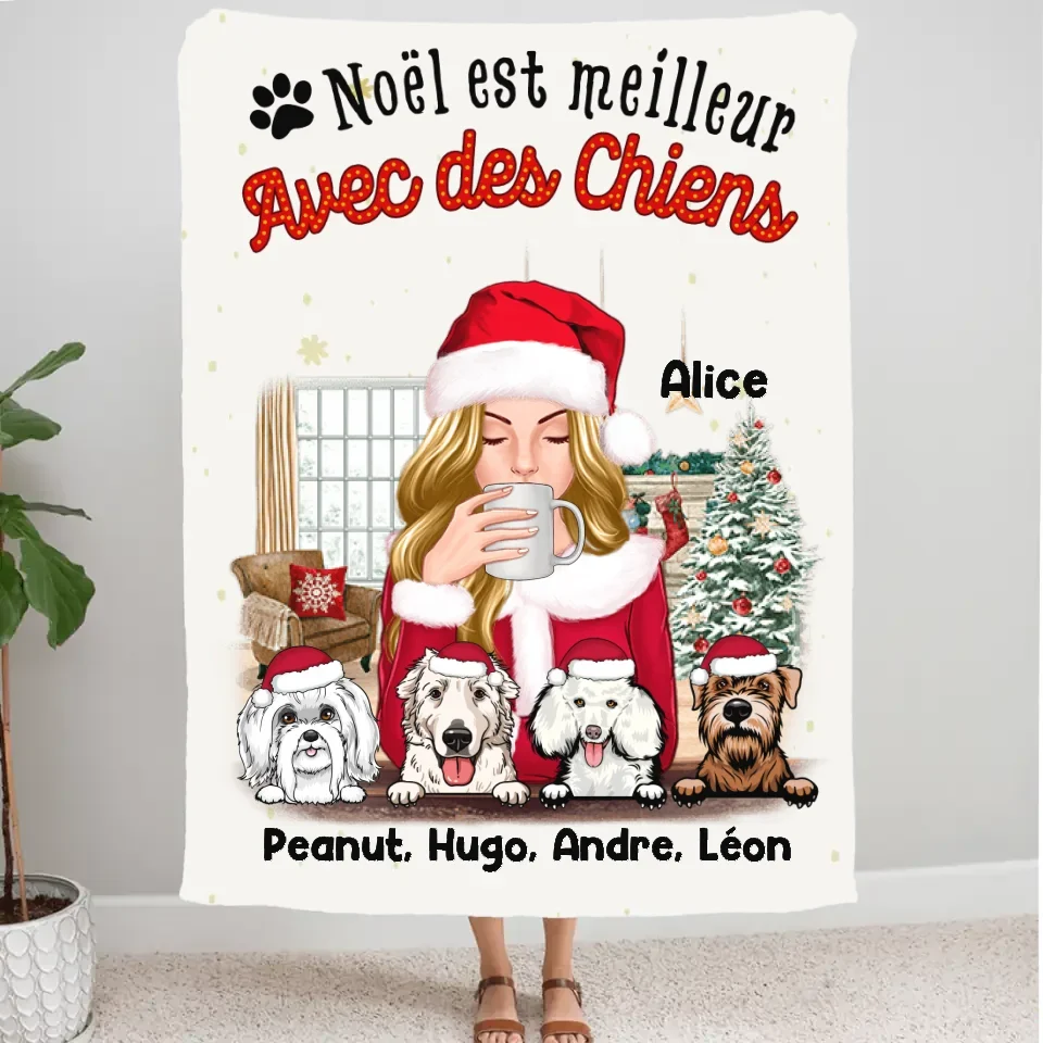 Couverture personnalisée, Plaid en polaire noël cadeau pour maman chien, noël est meilleur avec des chiens merchOne