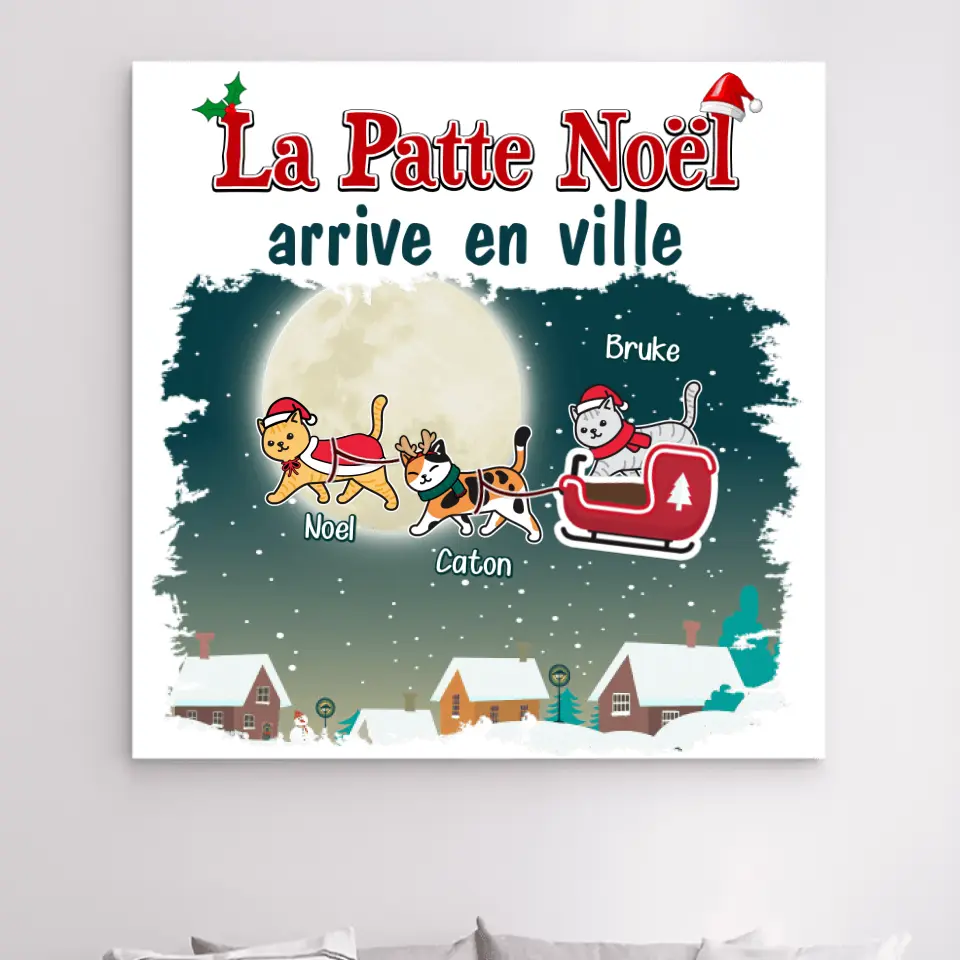 Impression sur Acrylique personnalisée, cadeau pour Maman Papa chats, jusqu'à 6 chats, La Patte Noël arrive en ville merchOne