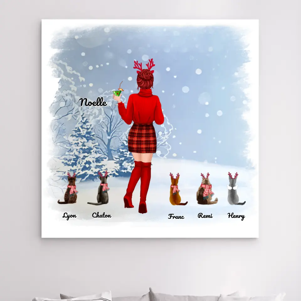 Jusqu'à 5 Chats, Impression sur Acrylique personnalisée, cadeau pour Maman Chat, neige, joyeux Noël merchOne