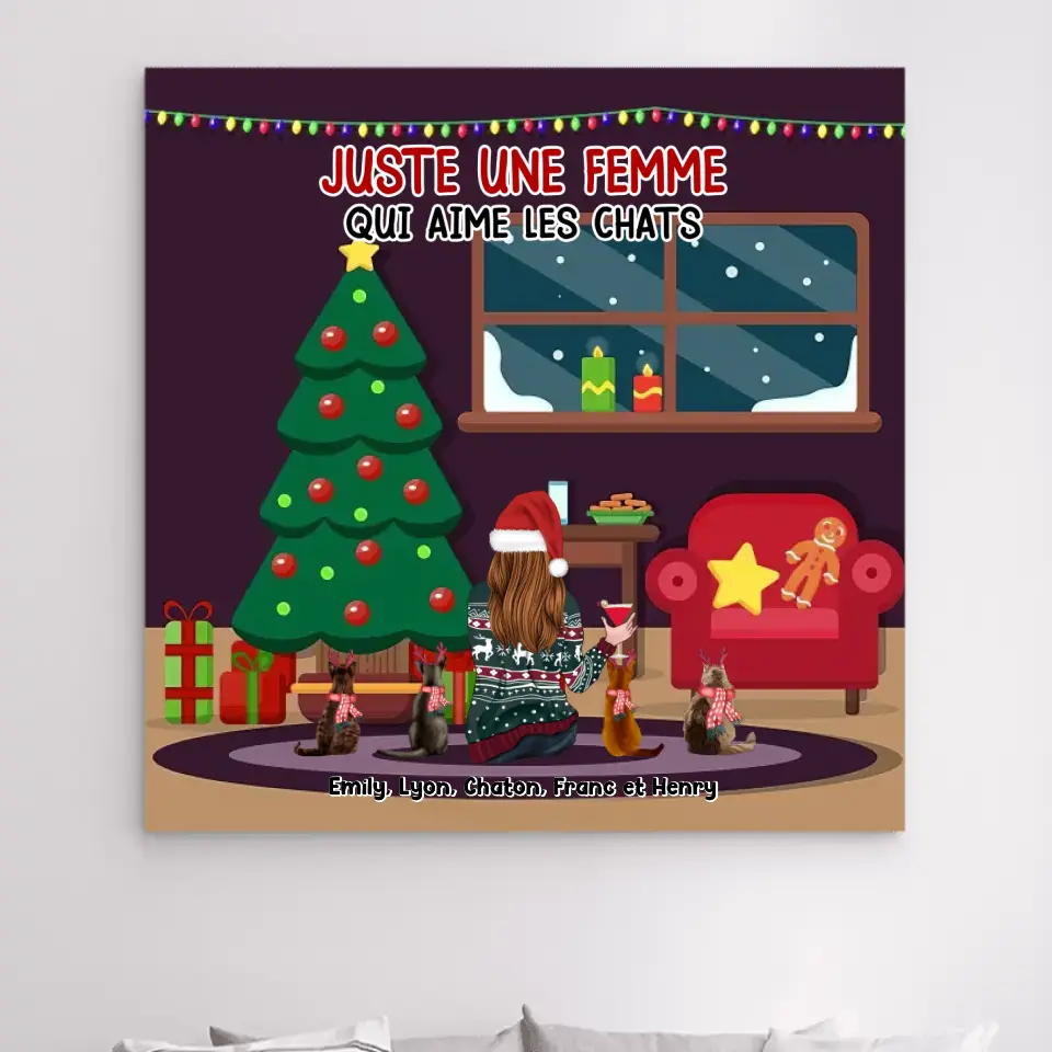 Jusqu'à 5 Chats, Impression sur Acrylique personnalisée, cadeau pour maman Chat, joyeux Noel, Femme Aime Les Chats merchOne