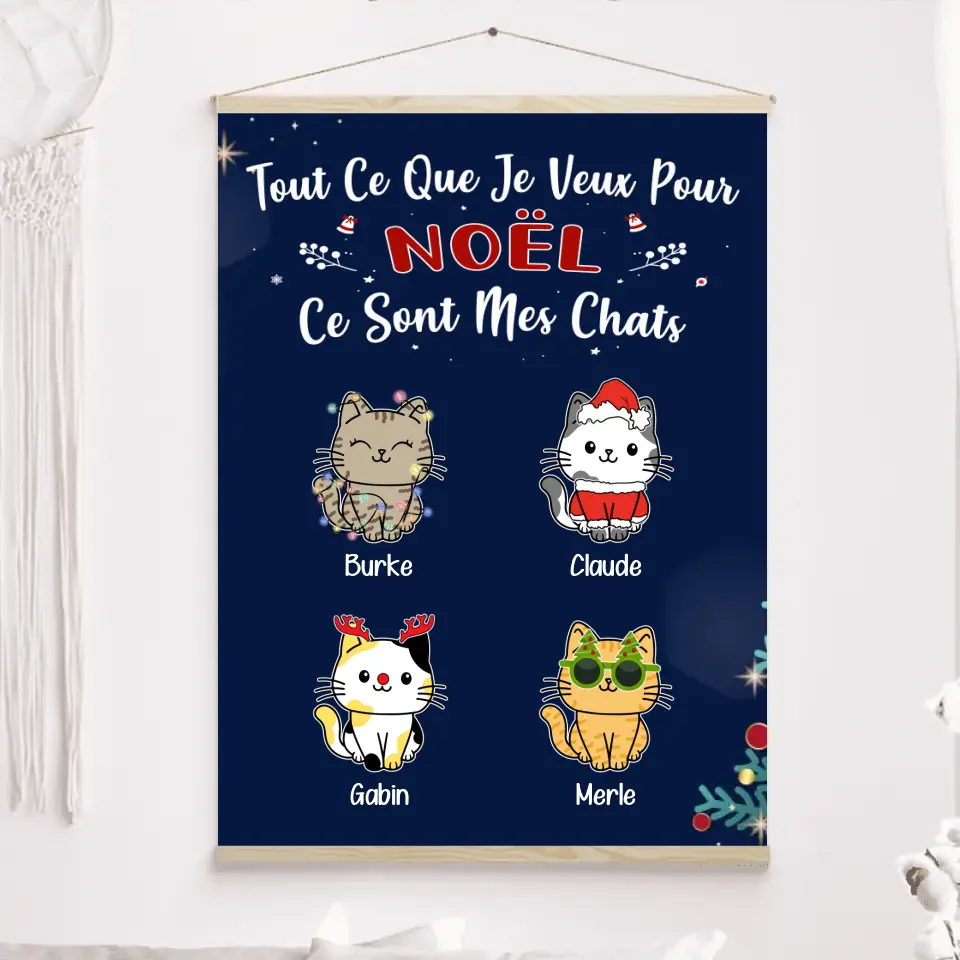 Jusqu'à 9 Chats, Toile à suspendre personnalisée, Toile Noël cadeau pour papa, Maman Chat, Ce Sont Mes Chats merchOne