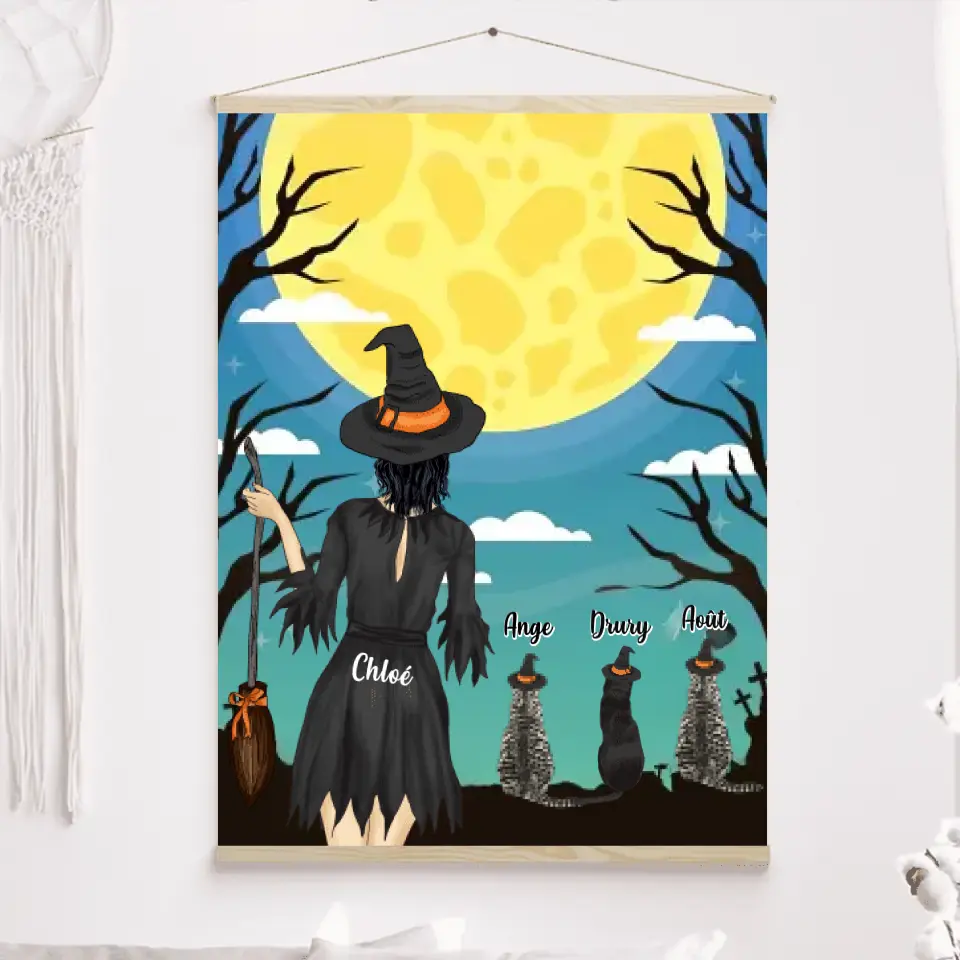 Jusqu'à 3 Chats, Toile à suspendre personnalisée, Toile cadeau pour Maman Chat, joyeux Halloween merchOne
