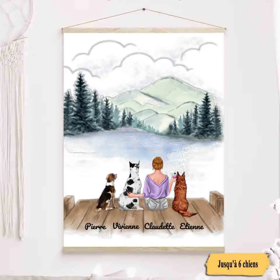 Jusqu'à 6 chiens, Toile à suspendre personnalisé, Toile pour maman chien, la vie est meilleure avec les chiens merchOne