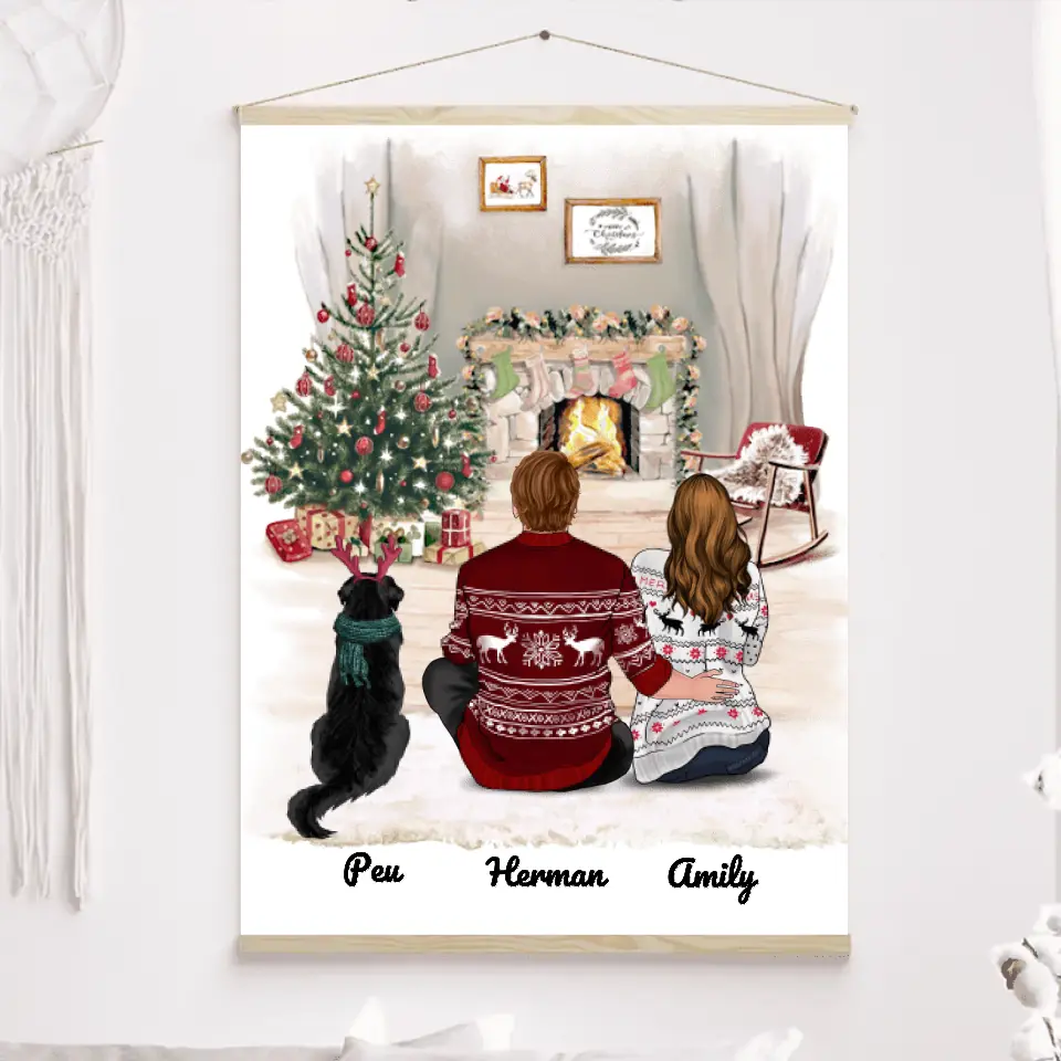 Jusqu'à 3 Chiens, Toile à suspendre personnalisée, Noël cadeau pour Papa, maman Chien, Couple, Famille, mari, femme merchOne