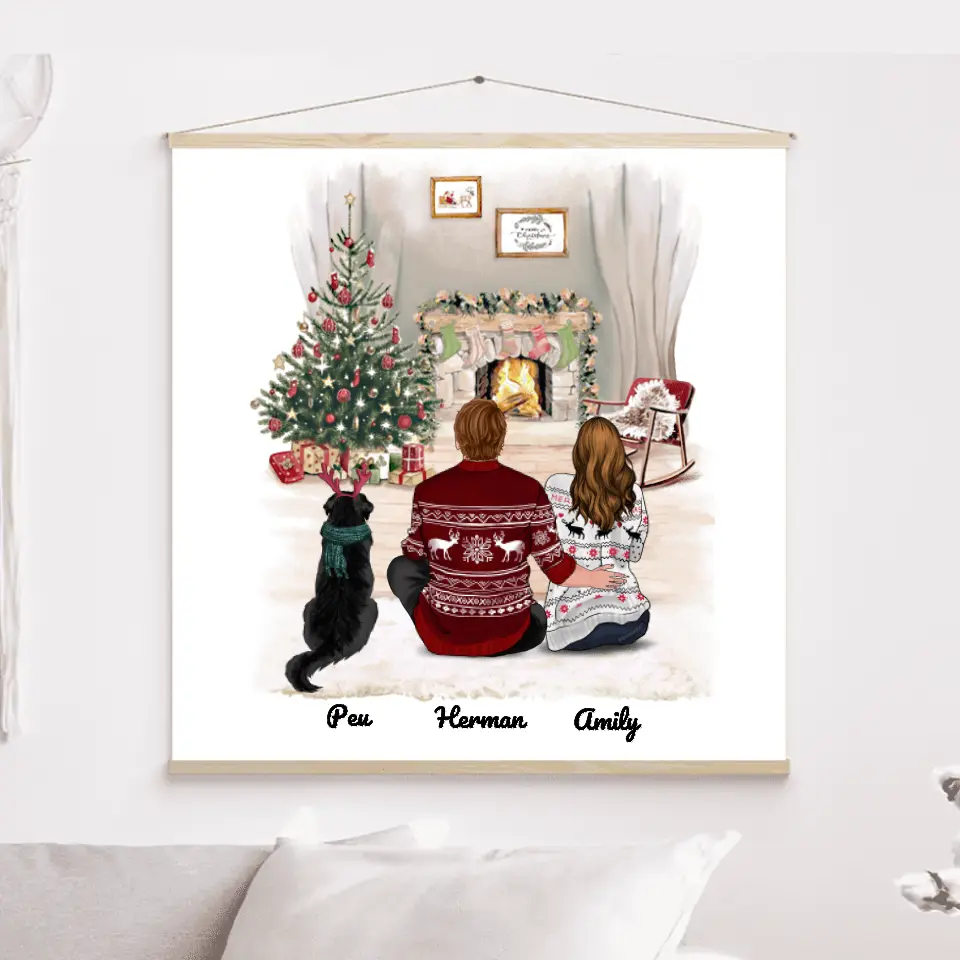 Jusqu'à 3 Chiens, Toile à suspendre personnalisée, Noël cadeau pour Papa, maman Chien, Couple, Famille, mari, femme merchOne