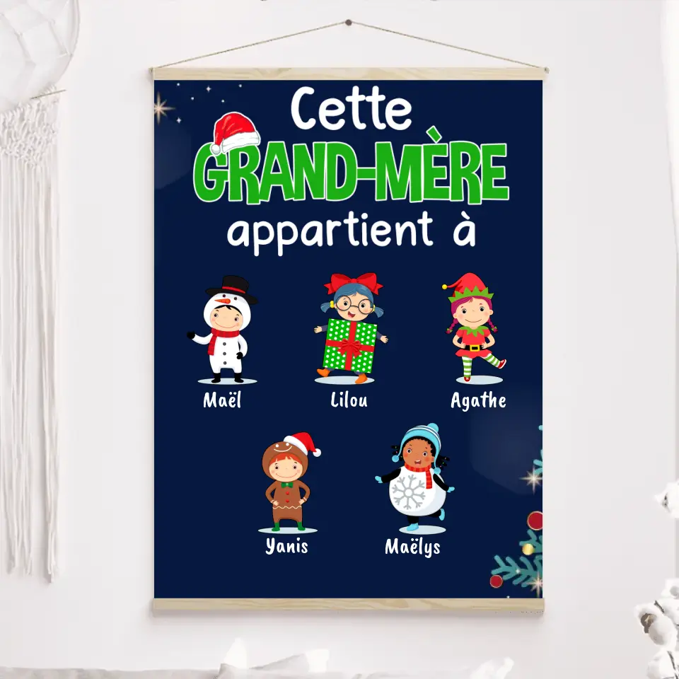 Jusqu'à 12 enfants, Toile à suspendre personnalisée, Toile Noël cadeau pour Grand-mère, cette mamie appartient à merchOne