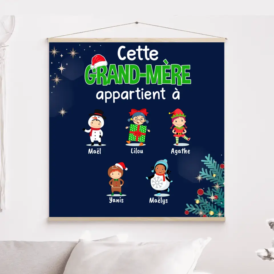 Jusqu'à 12 enfants, Toile à suspendre personnalisée, Toile Noël cadeau pour Grand-mère, cette mamie appartient à merchOne