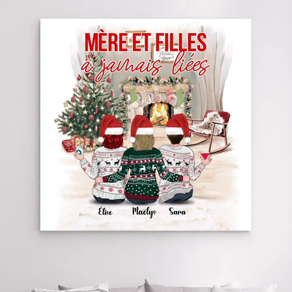 Jusqu'à 4 filles, Impression sur Acrylique personnalisée, cadeau pour maman, joyeux Noel, mère et filles merchOne