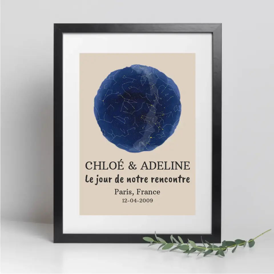 Passe partout personnalisée carte des étoiles, cadre personnalisée, Le jour de notre rencontre merchOne