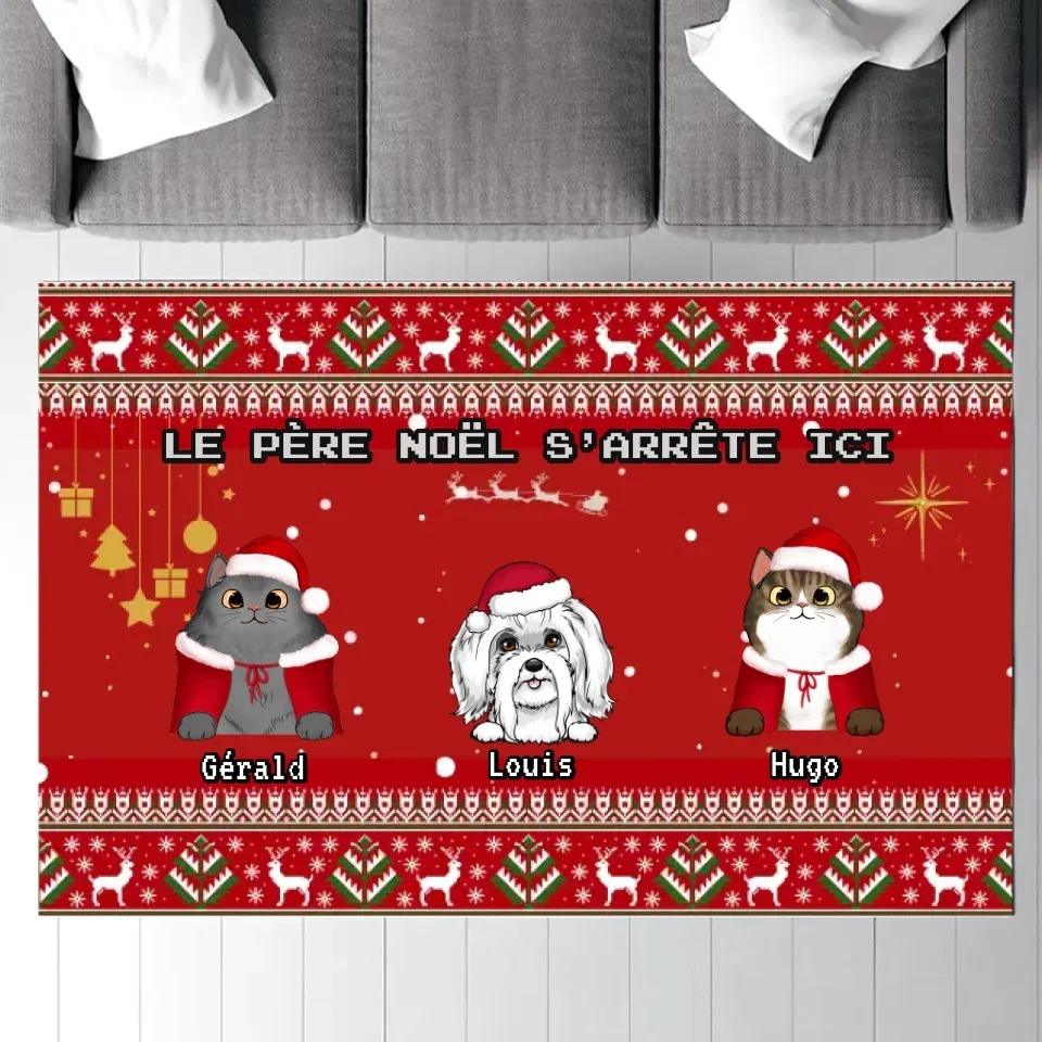 Plaque De Porte personnalisé, signe en métal Cadeau pour la famille, maman et papa chien, Chat, LE PÈRE NOËL S'ARRÊTE ICI...