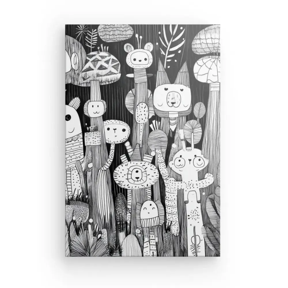 Tableau Dessin Enfant Noir et Blanc Art Naïf merchOne
