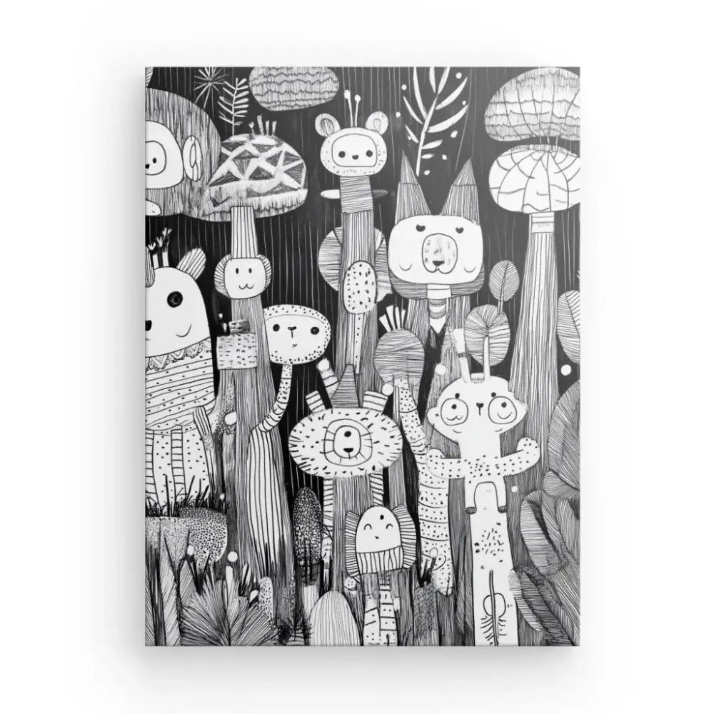 Tableau Dessin Enfant Noir et Blanc Art Naïf merchOne