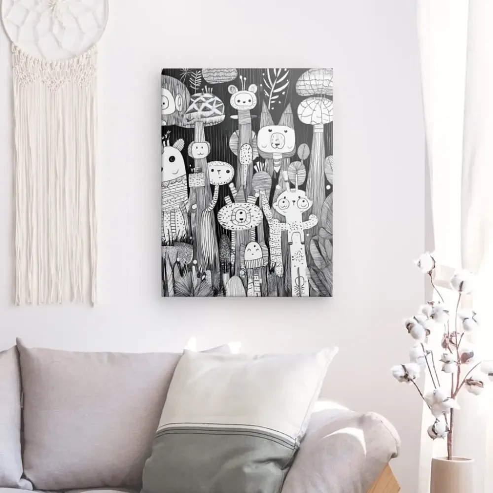 Tableau Dessin Enfant Noir et Blanc Art Naïf merchOne