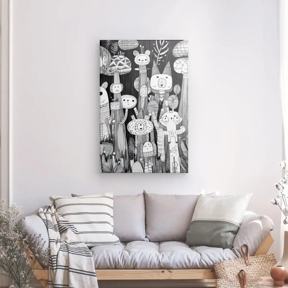 Tableau Dessin Enfant Noir et Blanc Art Naïf merchOne