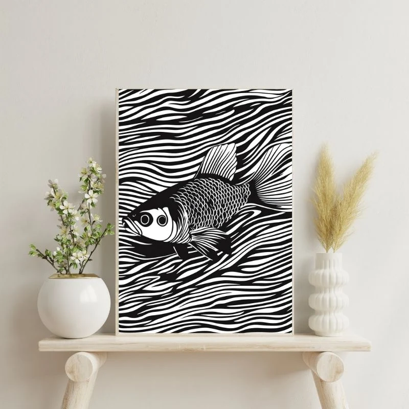Tableau Dessin Poisson Rétro Noir et Blanc merchOne