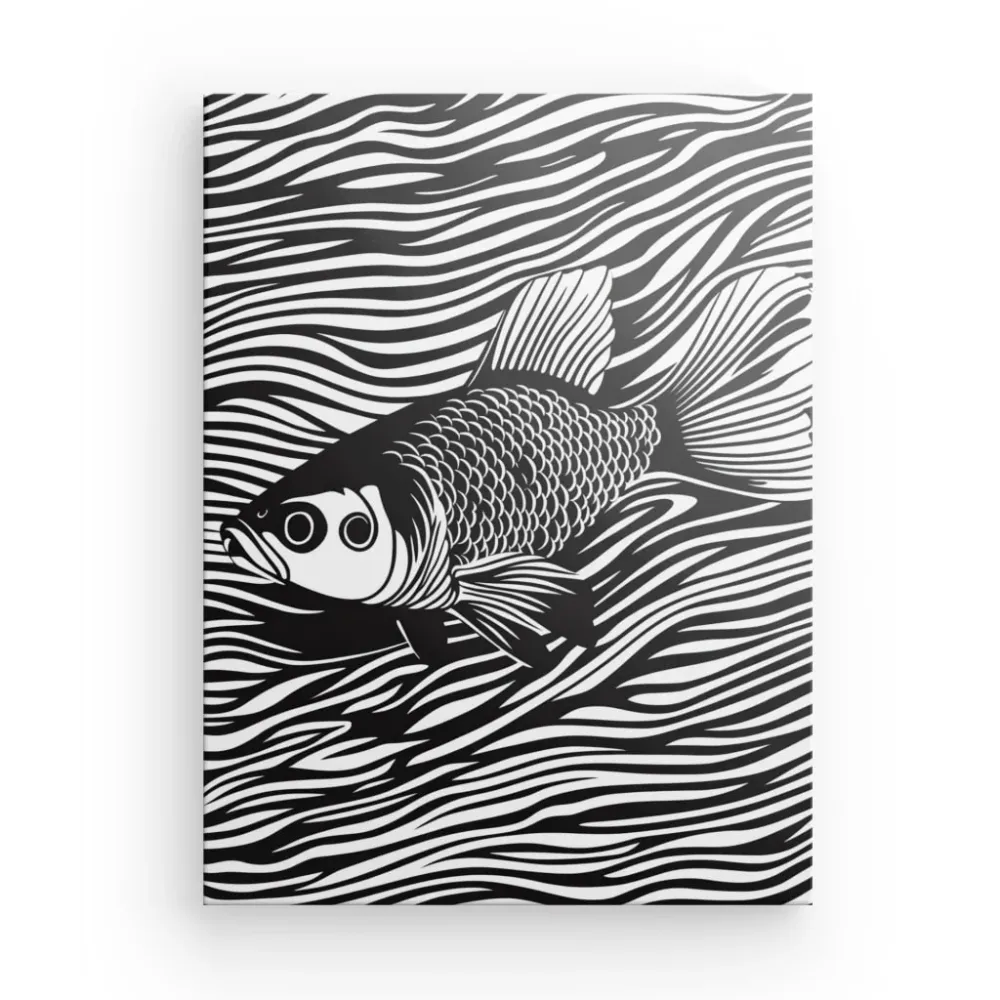 Tableau Dessin Poisson Rétro Noir et Blanc merchOne
