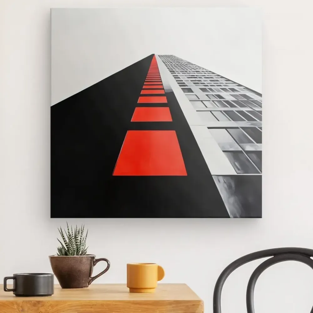 Tableau Immeuble Style Rétro Noir Blanc et Orange merchOne