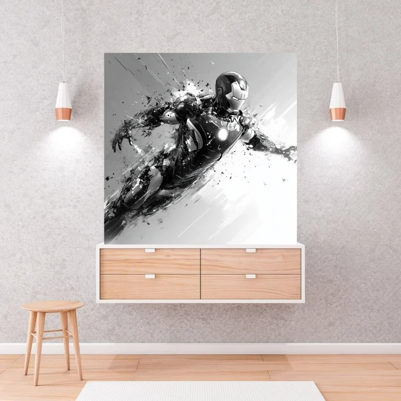 Tableau Iron Man carré noir et blanc merchOne