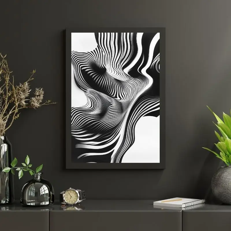 Tableau Lignes Kitch Noir et Blanc merchOne
