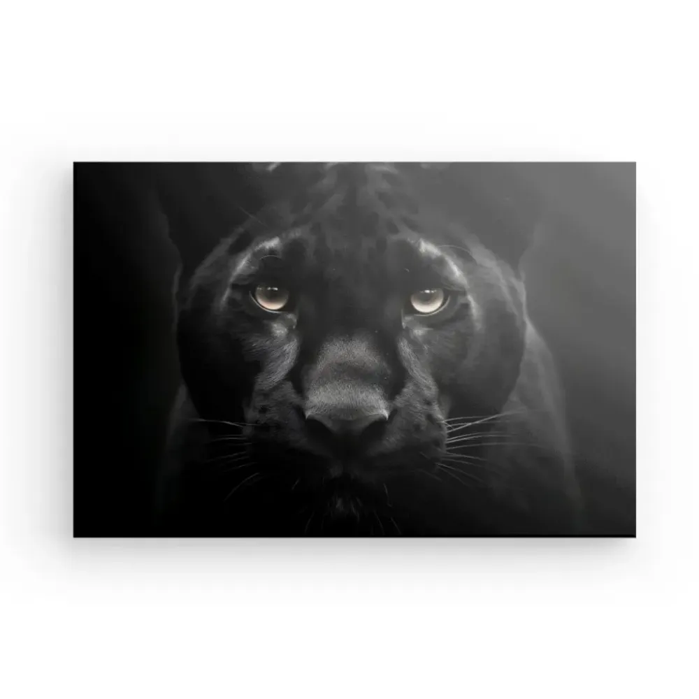 Tableau Panthère Noire Regard Percant Portrait Animal Sauvage Noir et Blanc merchOne