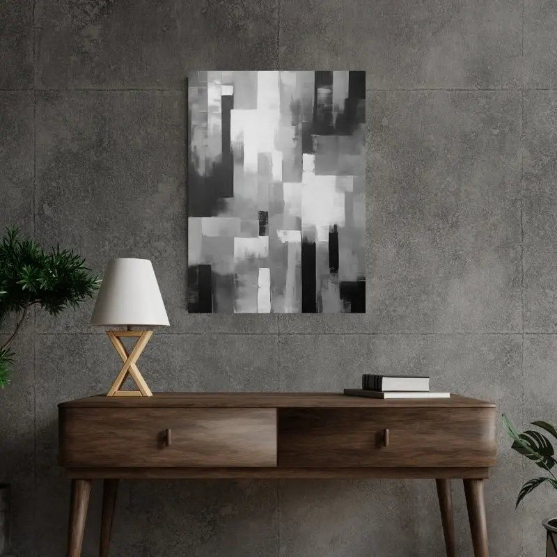 Tableau Peinture Abstraite Bandes Effet Flou Noir et Blanc merchOne
